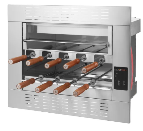 CHURRASQUEIRA ELÉTRICA COM 2 GALERIAS E 9 ESPETOS DE EMBUTIR - TOUCH SCREEN 220V - CHURRASQUEIRA ELÉTRICA COM 2 GALERIAS E 9 ESPETOS DE EMBUTIR - TOUCH SCREEN 220V