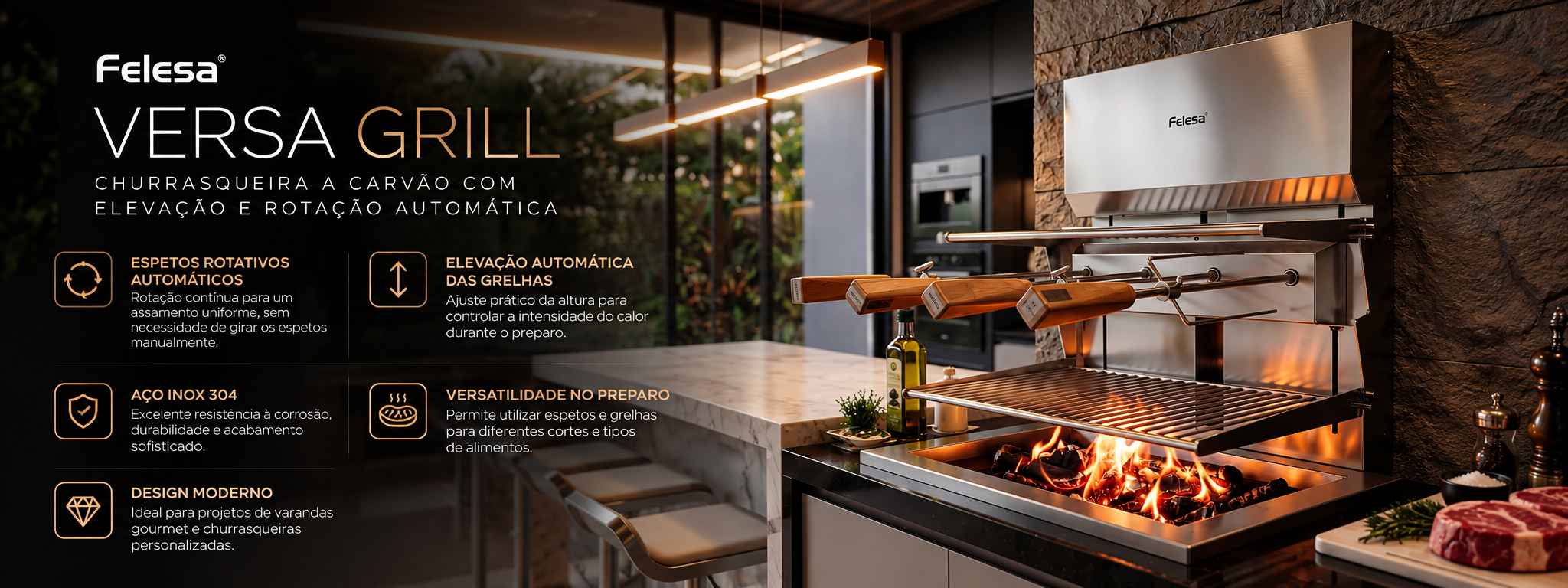 Churrasqueira Felesa Versa Grill com Elevação e Rotação Automática
