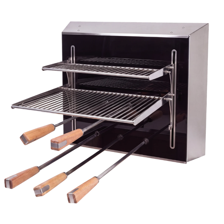 Churrasqueira automática rotativa e três ajustes de altura Felesa Glass.