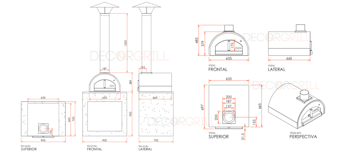 Medidas do Forno de Pizza Decorgrill Giotto